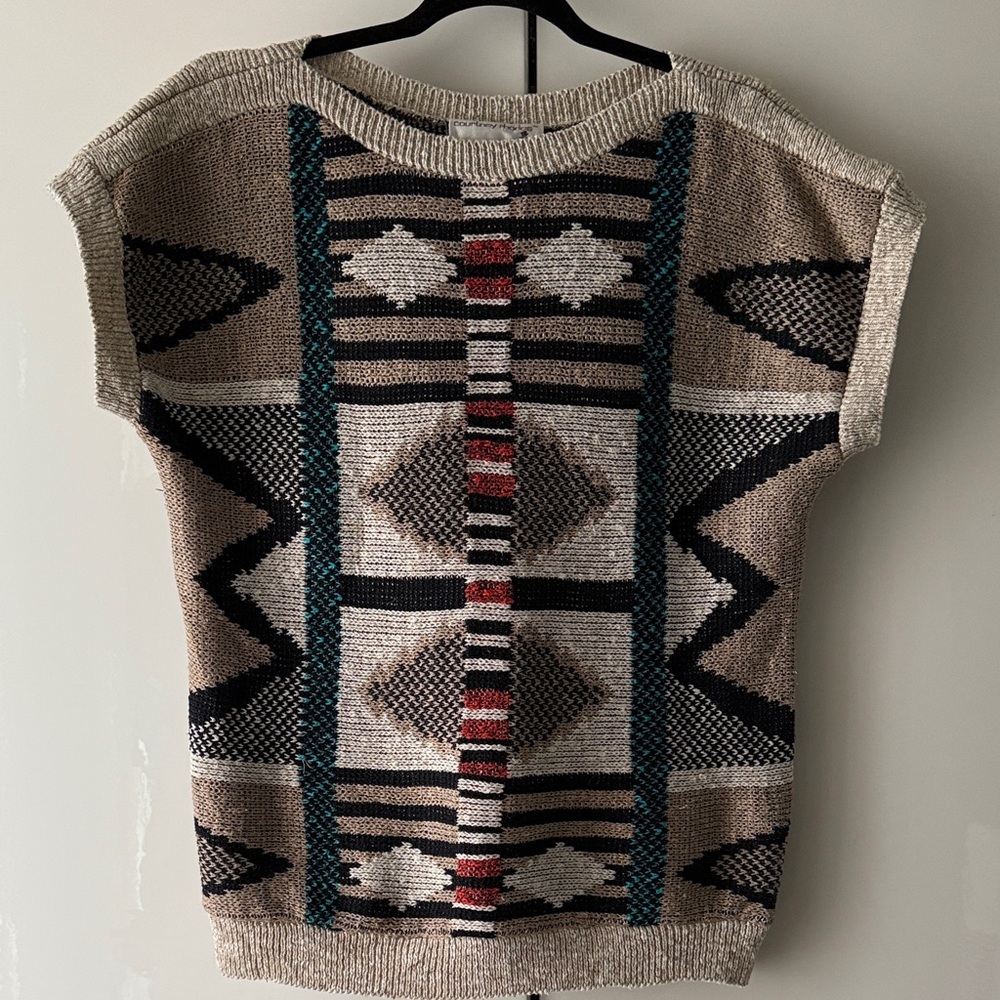 Geometric Vintage Aztec Pattern Knit cotton Sweater top medium